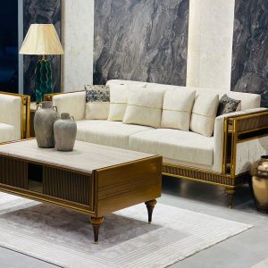 Luxury Cream & Gold Sofa Set – Modern 3+2+1 Living Room Furniture