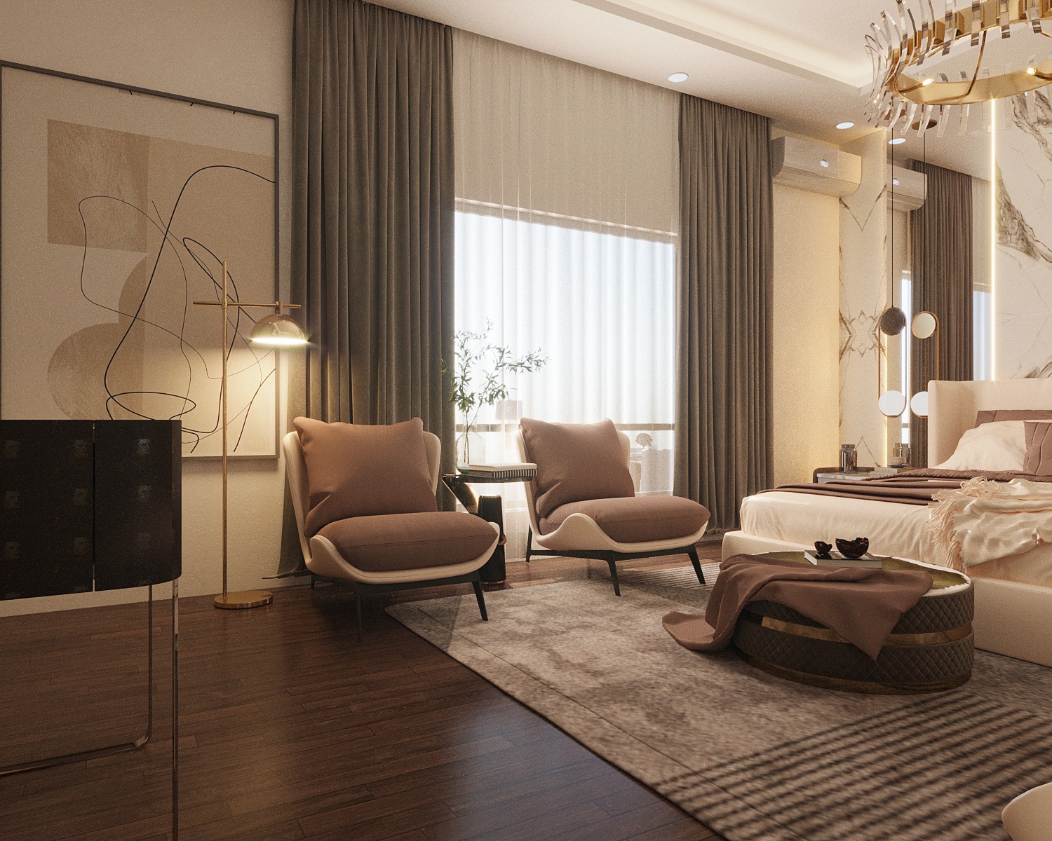 Luxury Upholstered Bedroom Suite |Modern Curved Sectional Sofa - Image 2