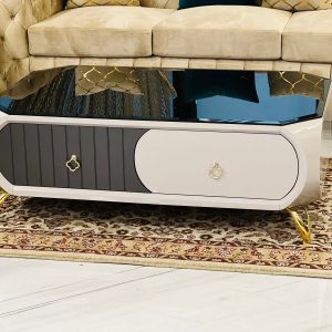 Modern Two-Tone Coffee Table with Glass Top and Gold Accents