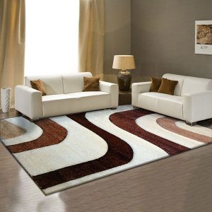 Modern Brown & Grey Swirls Shaggy Area Rug