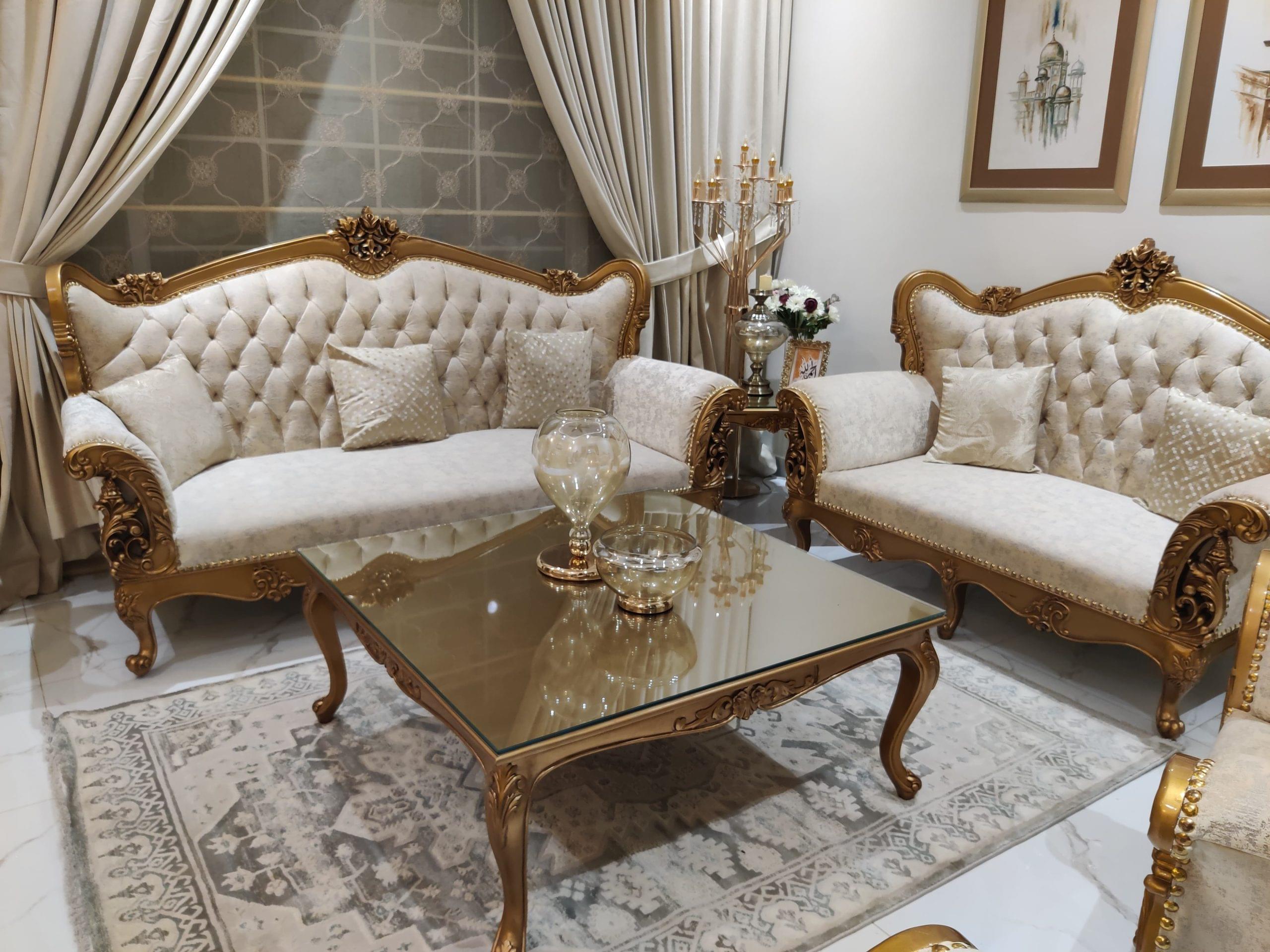 Regal Gold-Carved Luxury Sofa Set | Royal Furniture Pakistan