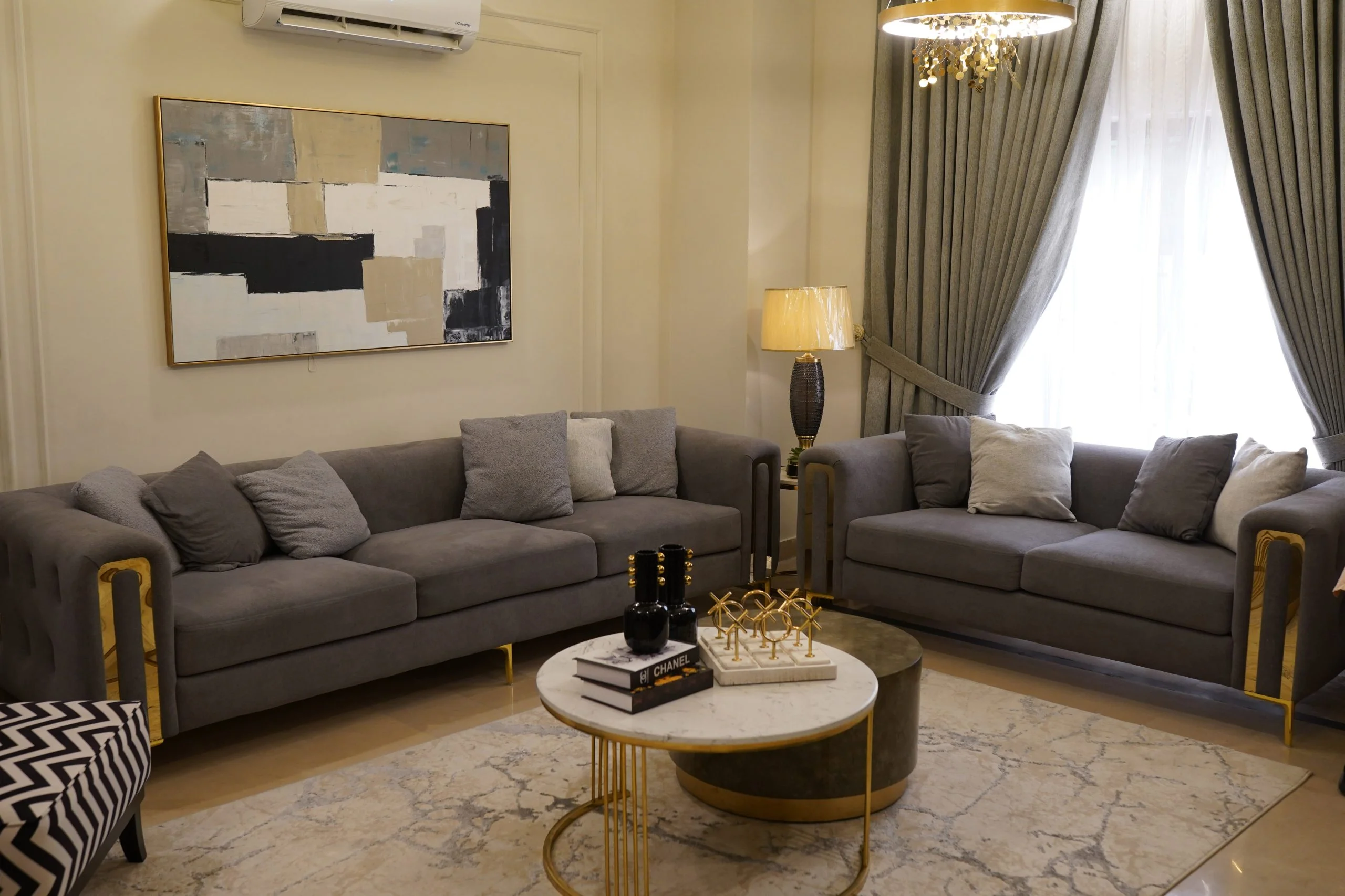 Premium Grey Fabric Chesterfield Style Sofa for Living Room
